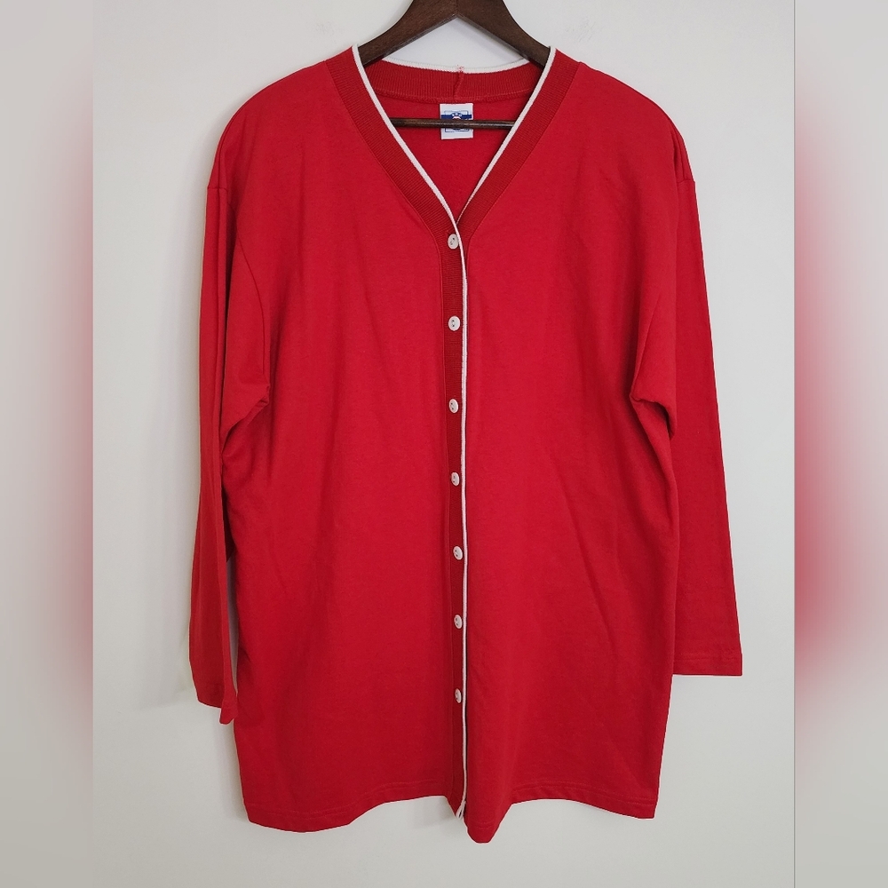 Vintage Pro Spirit Women's Red & White Cotton Button-up Cardigan Sweater Sz 18